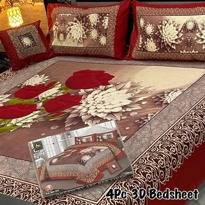 Multicolor Printed Double Bedsheet Set - 4 Pcs Crystal Cotton Collection