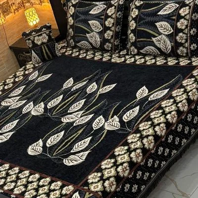 4 Pcs Velvet Jacquard Bedsheet Black Double