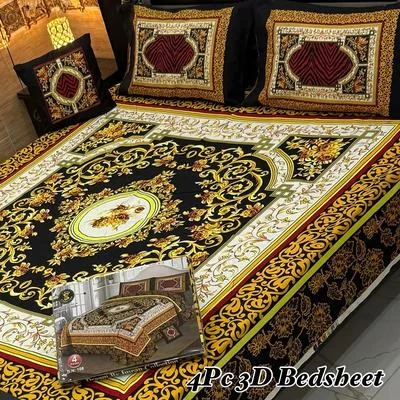 4Pcs 3D Printed Crystal Cotton Bedsheet Set Brown Gold Floral