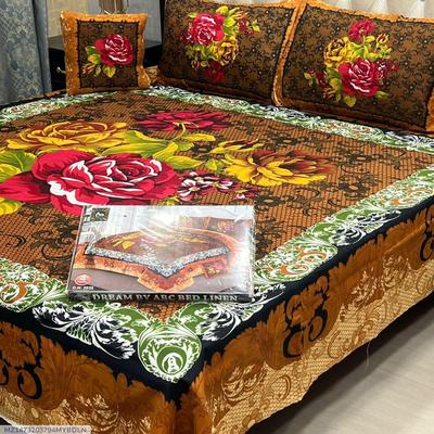 Crystal Cotton Floral Bedsheet Set 4Pcs Golden Red Yellow thumbnail 2