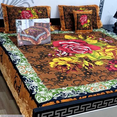 Crystal Cotton Floral Bedsheet Set 4Pcs Red Green Pakistan thumbnail 2
