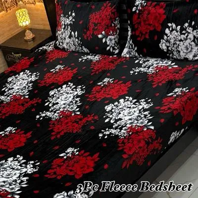 Vibrant 3 Pcs Fleece Printed Double Bedsheet