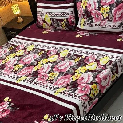 Cozy 3 Pcs Fleece Printed Double Bedsheet