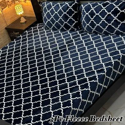 Luxurious 3 Pcs Fleece Printed Double Bedsheet
