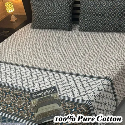 100% Pure Cotton Double Bedsheet Set Off White 3 Pcs thumbnail 1