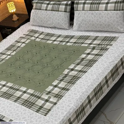 Green Embroidered Cotton Patchwork Double Bedsheet Set thumbnail 1