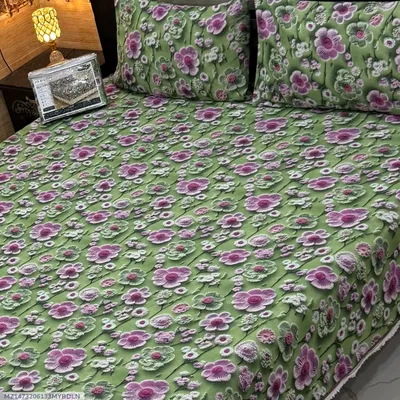 Vibrant 3 Pcs 7D Digital Micro Cotton Printed Double Bedsheet