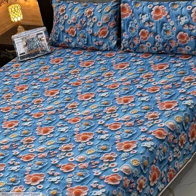 Vibrant 3 Pcs 7D Digital Micro Cotton Printed Double Bedsheet