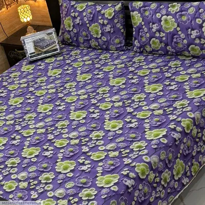 Vibrant 3 Pcs 7D Digital Micro Cotton Printed Double Bedsheet thumbnail 1
