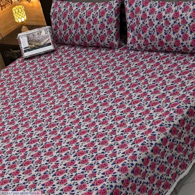Vibrant 3 Pcs 7D Digital Micro Cotton Printed Double Bedsheet