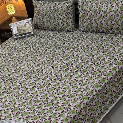 Vibrant 3 Pcs 7D Digital Micro Cotton Printed Double Bedsheet thumbnail 1