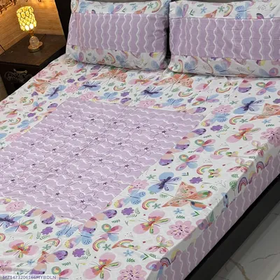Stylish 3 Pcs Cotton Sotton Embroidered Patchwork Double Bedsheet thumbnail 1