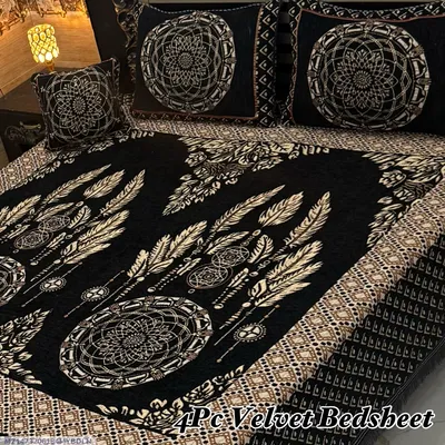 Exclusive 4 Pcs Velvet Jacquard Embroidered Double Bedsheet