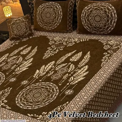 Exclusive 4 Pcs Velvet Jacquard Embroidered Double Bedsheet thumbnail 1