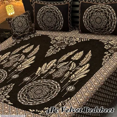 Exclusive 4 Pcs Velvet Jacquard Embroidered Double Bedsheet thumbnail 1