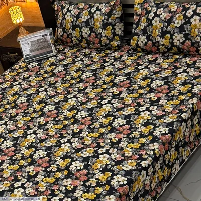 Vibrant 3 Pcs 7D Digital Micro Cotton Printed Double Bedsheet thumbnail 1