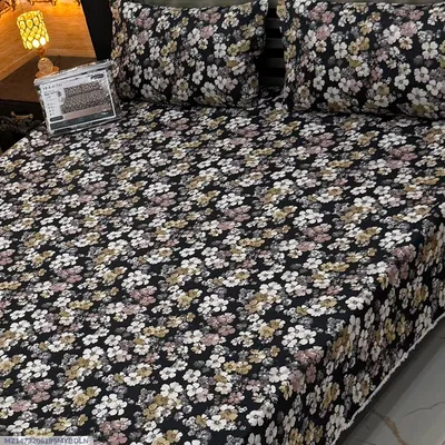 Vibrant 3 Pcs 7D Digital Micro Cotton Printed Double Bedsheet