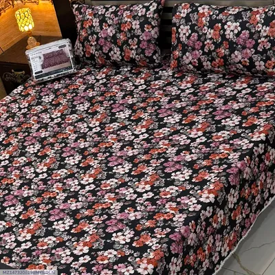 Vibrant 3 Pcs 7D Digital Micro Cotton Printed Double Bedsheet