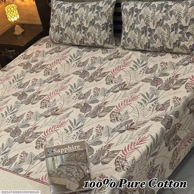 Exclusive 3 Pcs 100% Pure Cotton Printed Double Bedsheet