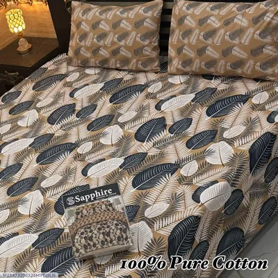 Exclusive 3 Pcs 100% Pure Cotton Printed Double Bedsheet