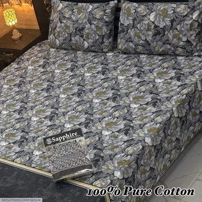 Exclusive 3 Pcs 100% Pure Cotton Printed Double Bedsheet