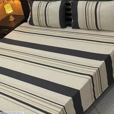 Elegant 3 Pcs Export Cotton Printed Double Bedsheet thumbnail 1