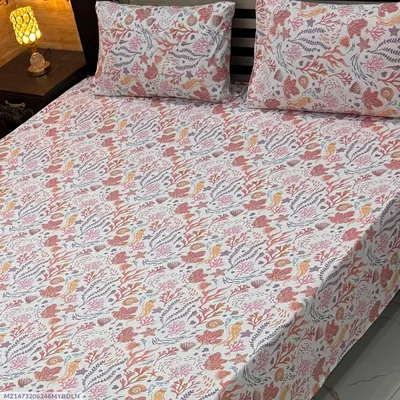 Elegant 3 Pcs Export Cotton Printed Double Bedsheet thumbnail 1
