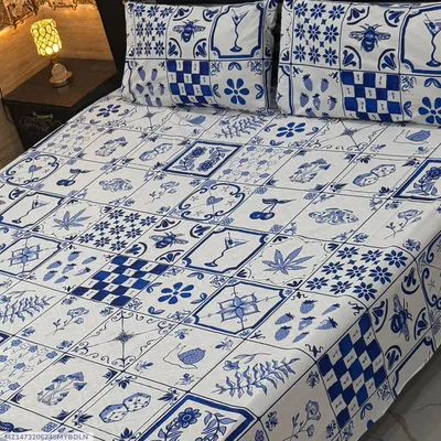 Elegant 3 Pcs Export Cotton Printed Double Bedsheet thumbnail 1