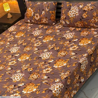 Vibrant 3 Pcs Crystal Cotton Printed Double Bedsheet