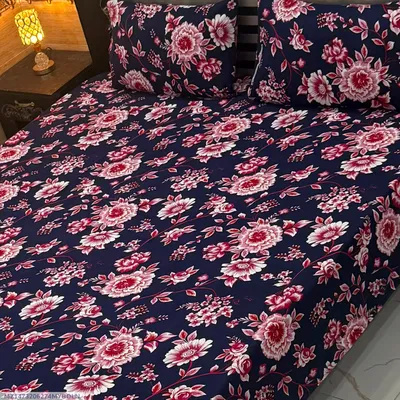 Vibrant 3 Pcs Crystal Cotton Printed Double Bedsheet