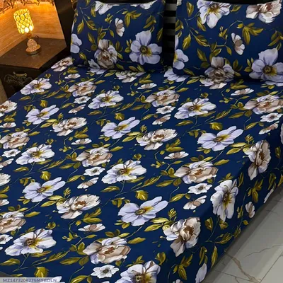 Vibrant 3 Pcs Crystal Cotton Printed Double Bedsheet