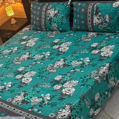 Vibrant 3 Pcs Crystal Cotton Printed Double Bedsheet