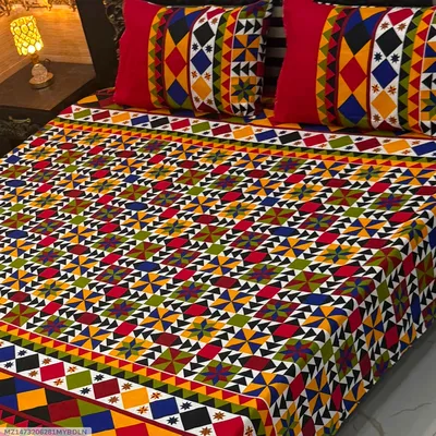 Vibrant 3 Pcs Crystal Cotton Printed Double Bedsheet