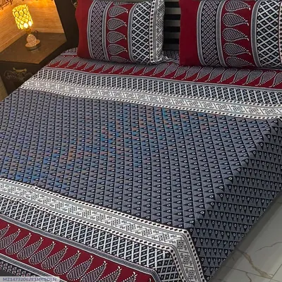 Vibrant 3 Pcs Crystal Cotton Printed Double Bedsheet