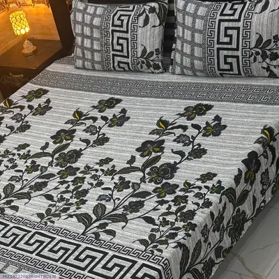 Vibrant 3 Pcs Crystal Cotton Printed Double Bedsheet