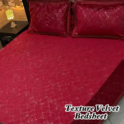 Luxurious 3 Pcs Velvet Textured Double Bedsheet