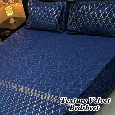 Luxurious 3 Pcs Velvet Textured Double Bedsheet
