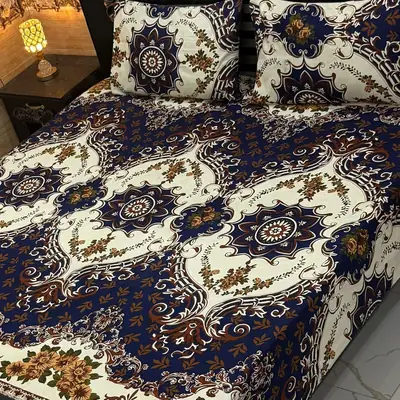 Vibrant 3 Pcs Crystal Cotton Printed Double Bedsheet