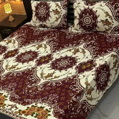 Vibrant 3 Pcs Crystal Cotton Printed Double Bedsheet