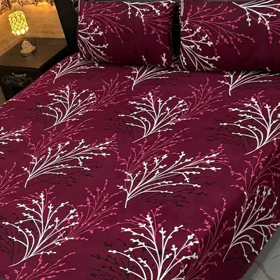 Vibrant 3 Pcs Crystal Cotton Printed Double Bedsheet