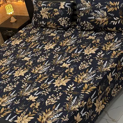 Vibrant 3 Pcs Crystal Cotton Printed Double Bedsheet