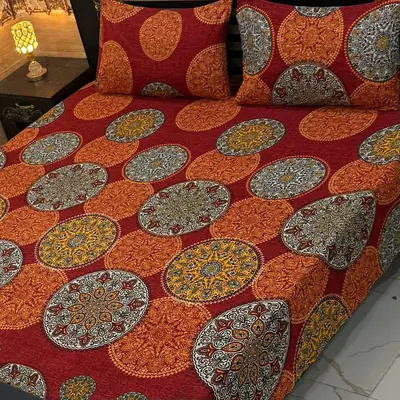 Vibrant 3 Pcs Crystal Cotton Printed Double Bedsheet