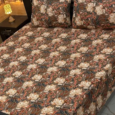 Vibrant 3 Pcs Crystal Cotton Printed Double Bedsheet
