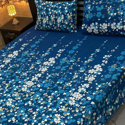 Vibrant 3 Pcs Crystal Cotton Printed Double Bedsheet