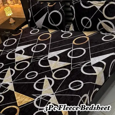 Stylish 3 Pcs Fleece Printed Double Bedsheet