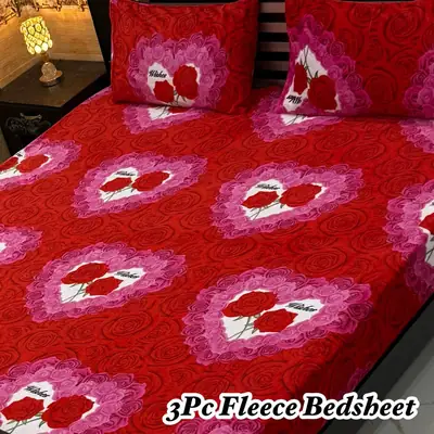 Stylish 3 Pcs Fleece Printed Double Bedsheet