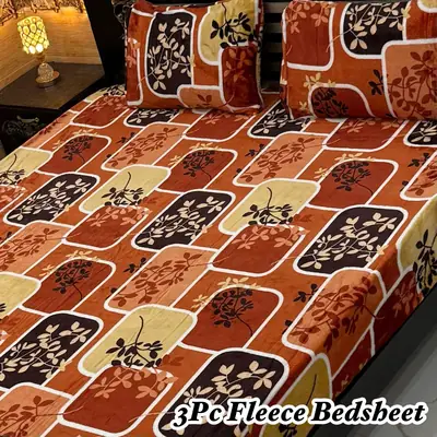 Stylish 3 Pcs Fleece Printed Double Bedsheet