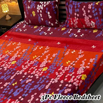 Stylish 3 Pcs Fleece Printed Double Bedsheet