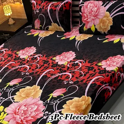 Stylish 3 Pcs Fleece Printed Double Bedsheet