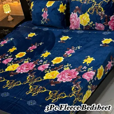 Stylish 3 Pcs Fleece Printed Double Bedsheet